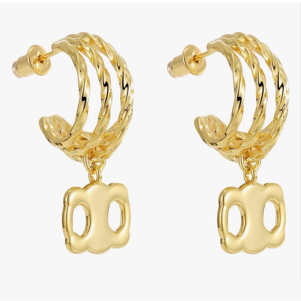 NEW 18k Gold Plated Gold Twisted Hoop Earrings